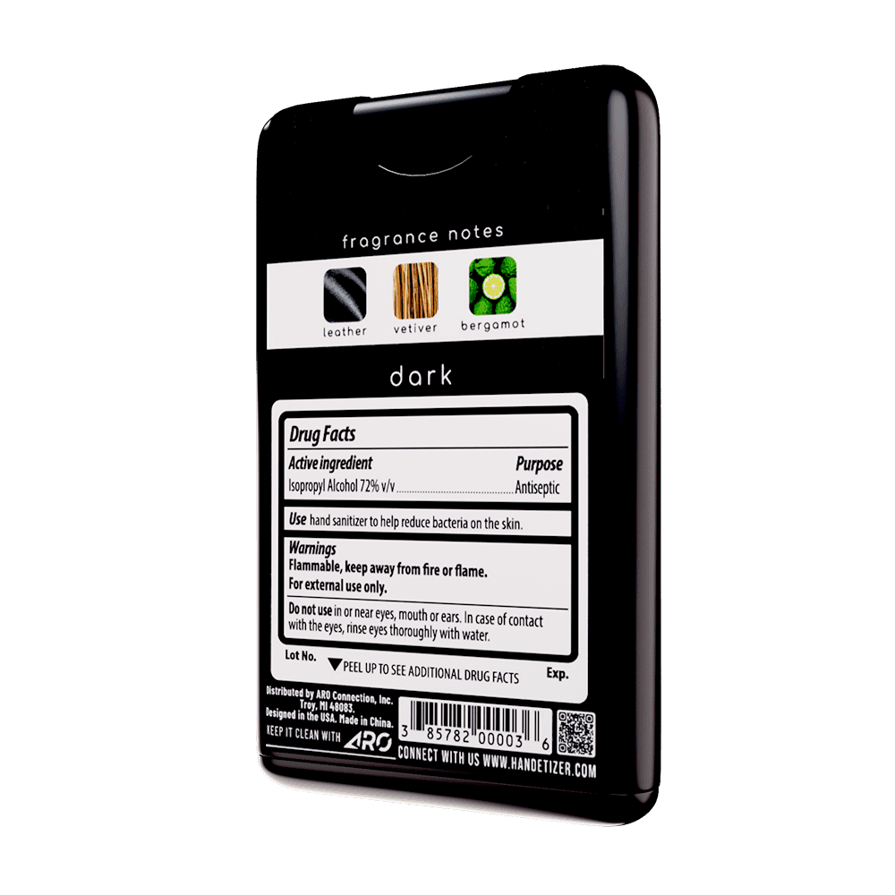 Rear 3/4ths facing view of the Leather hand sanitizer spray