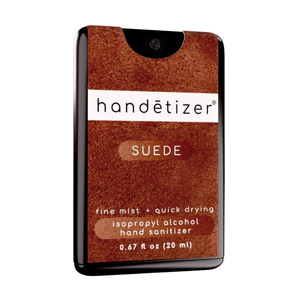 Front 3/4ths facing view of the Suede hand sanitizer spray