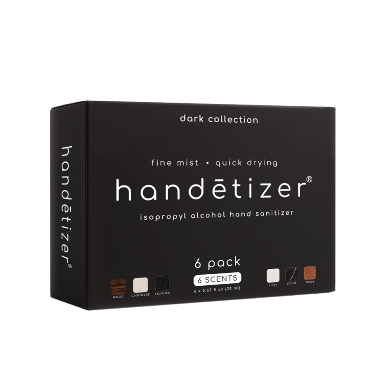 3/4ths facing view of the handētizer dark collection 6 pack