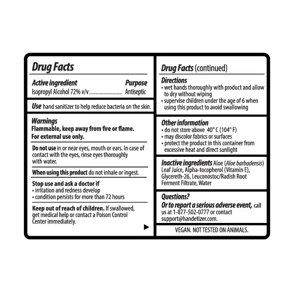 handētizer's fragrance-free hand sanitizer label