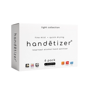 3/4ths facing view of the handētizer light collection 6 pack