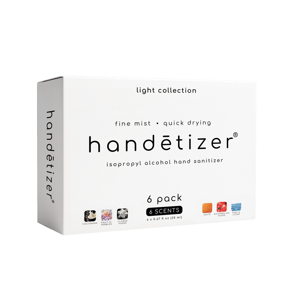 3/4ths facing view of the handētizer light collection 6 pack