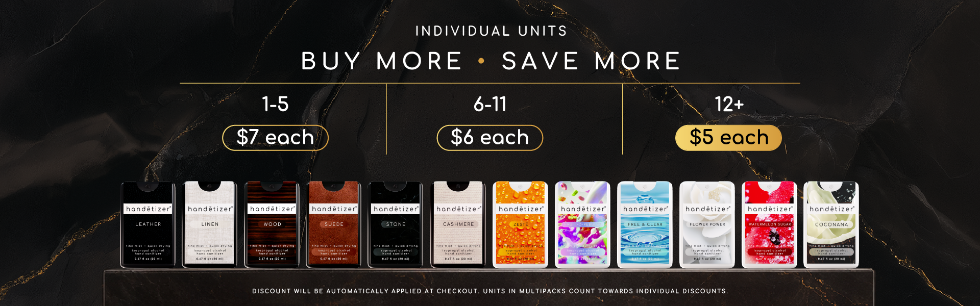 Bundle and Save banner explaining that the more products you purchase, the more of a discount you get. The discounts per bottle increase as more are purchased.