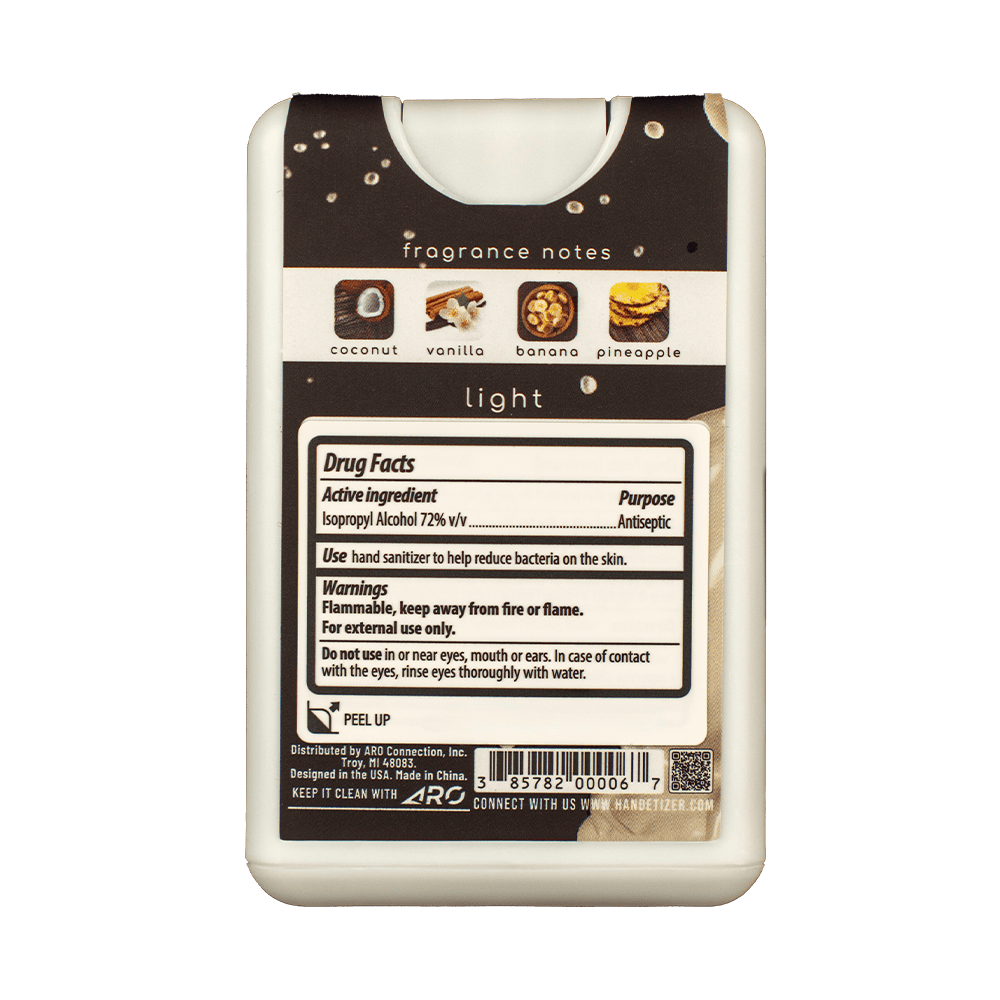 Back facing view of the Coconana hand sanitizer spray
