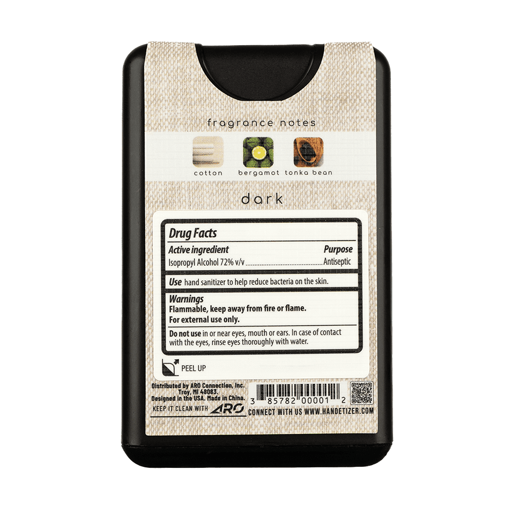 Back facing view of the Linen hand sanitizer spray