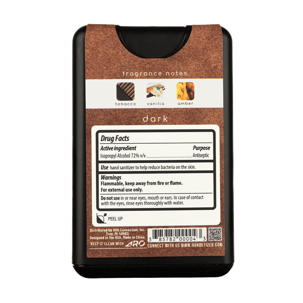 Back facing view of the Suede hand sanitizer spray