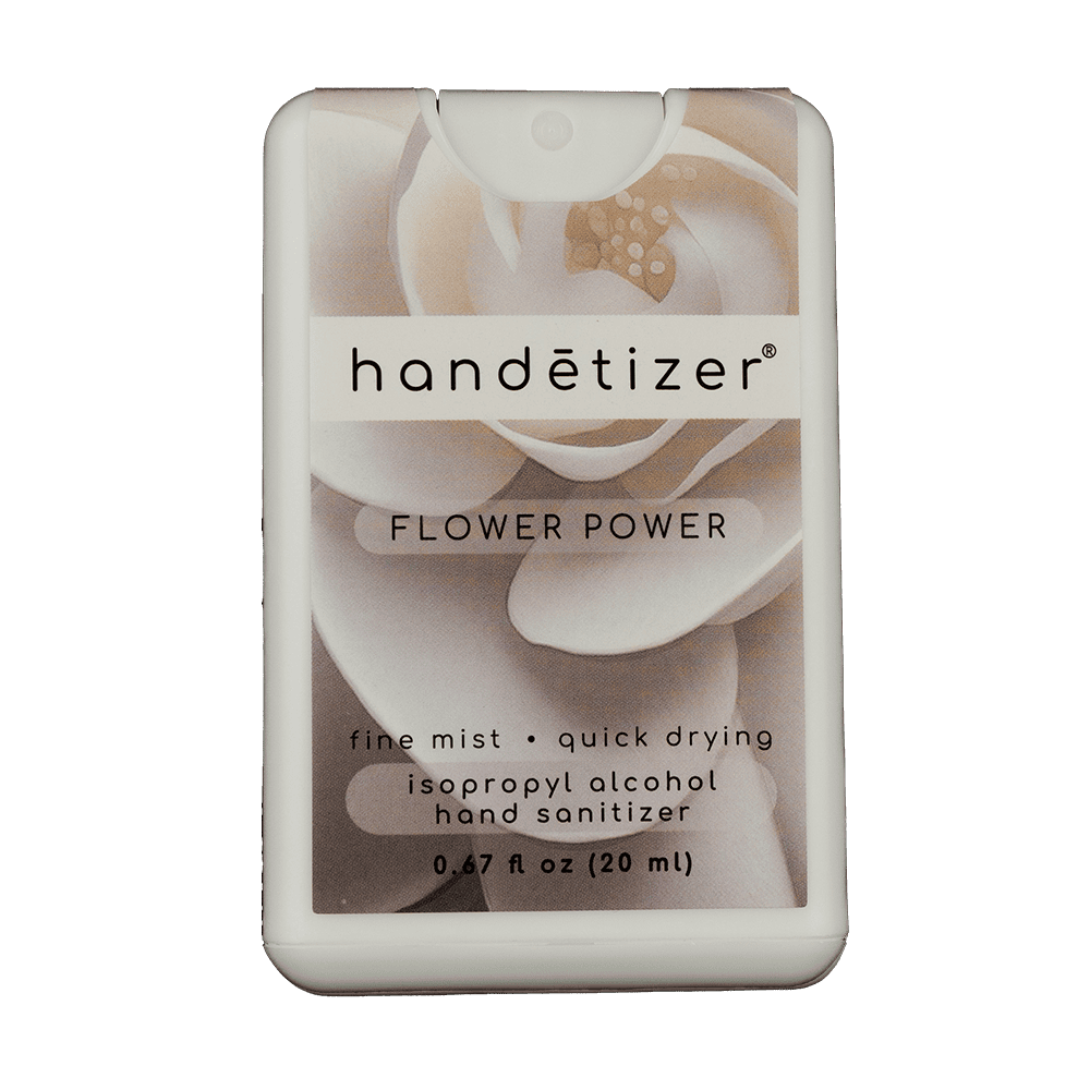 Front facing view of the Flower Power hand sanitizer spray